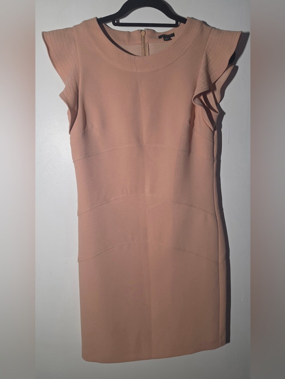 Ann Taylor Peach Blush Ruffle Sleeve Sheath Dress